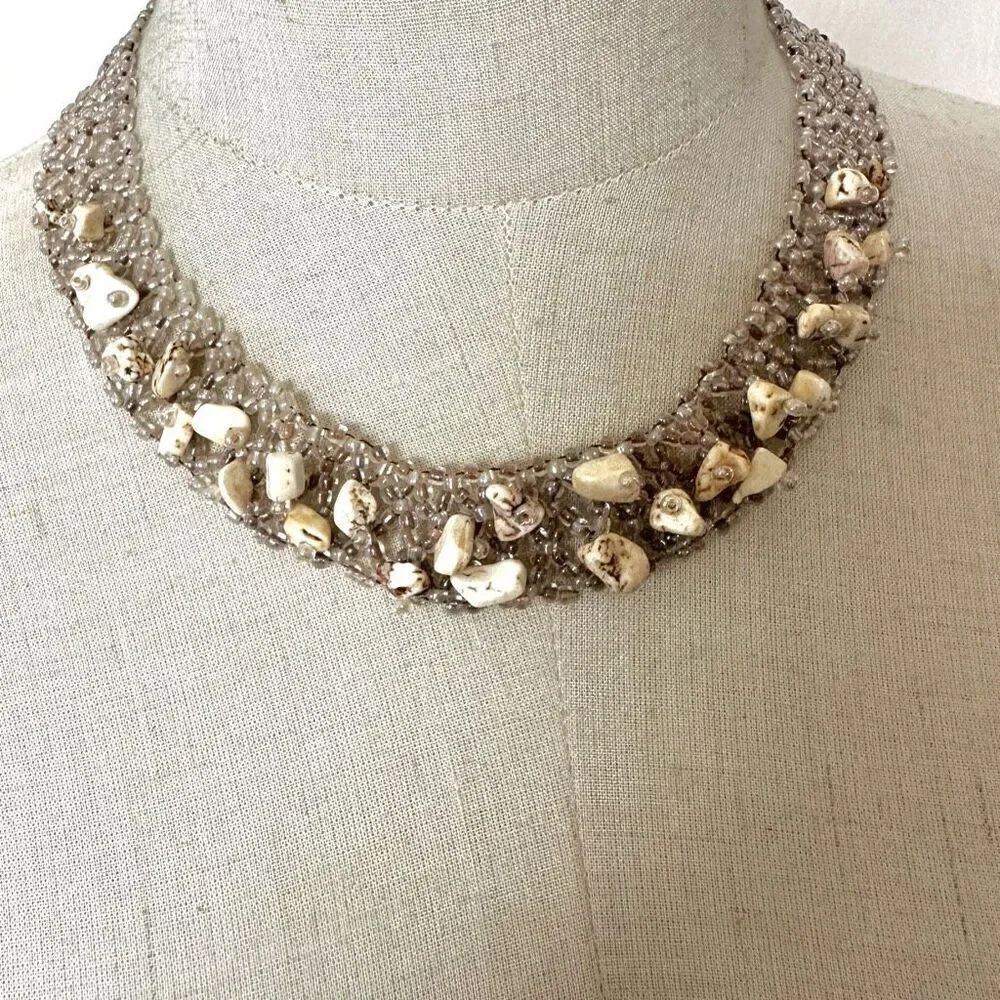 Beaded collar stone choker necklace